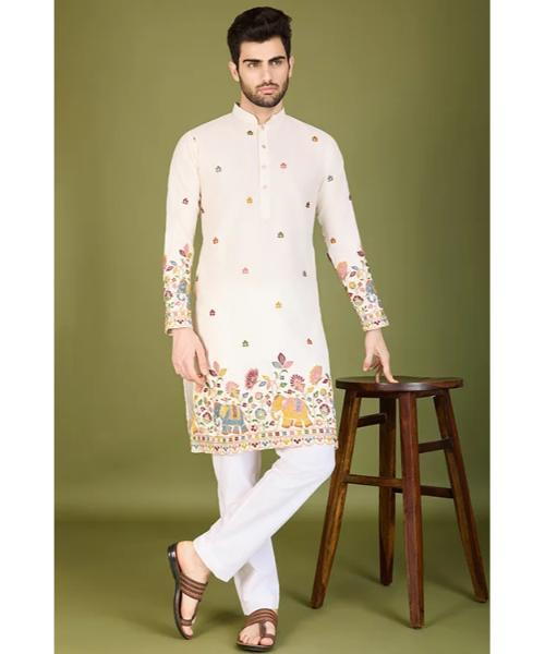 Designer Viscose Silk Kurta With Thread Work