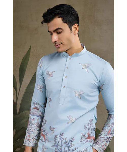 Designer Viscose Silk Kurta With Thread Work - Size: Small