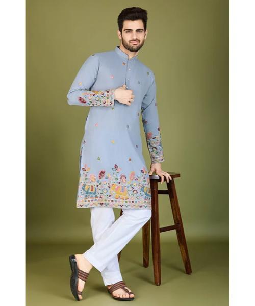 Designer Viscose Silk Kurta With Thread Work - Size: Small