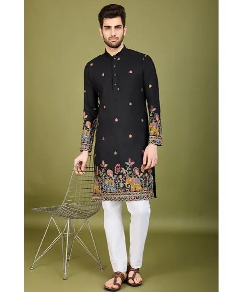 Designer Viscose Silk Kurta With Thread Work - Size: Small