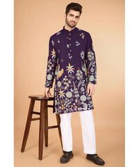 Designer Viscose Silk Fancy Kurtas For Men - Black Viscose Silk, Elegant Smooth Texture, Exquisite Thread & Sequin Work For Weddings & Festivals