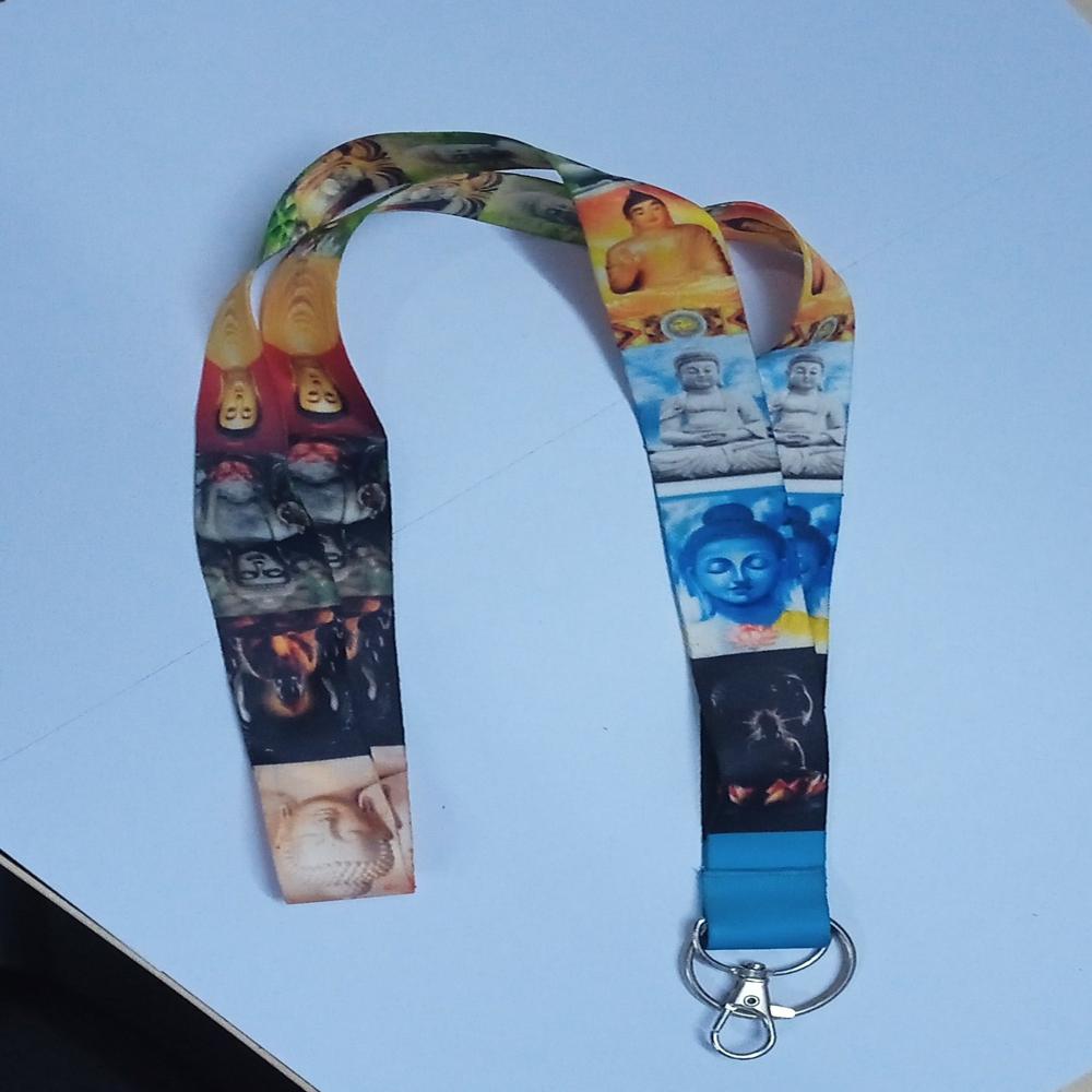 25mm LORD BUDDHA Satin Keychain With Dog Hook Stiching and Flat Challa Ring