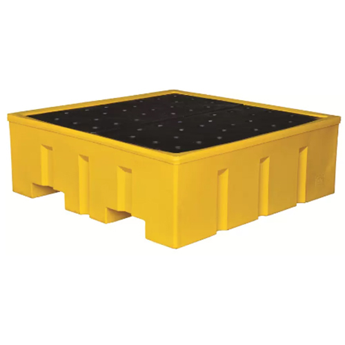 Double Wall 4 Drum Spill Containment Pallet - Color: Yellow