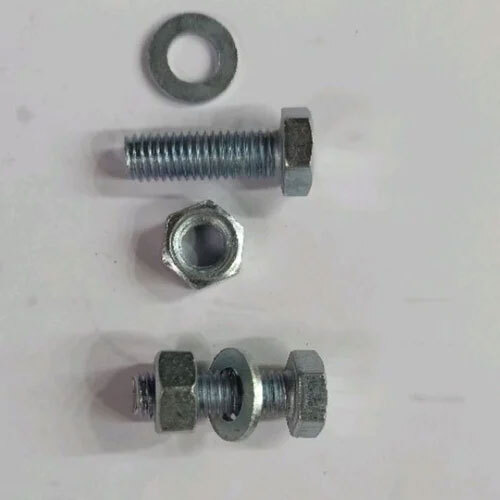 Mild Steel Polished Hex Nut Bolt Washer Set - Color: Silver