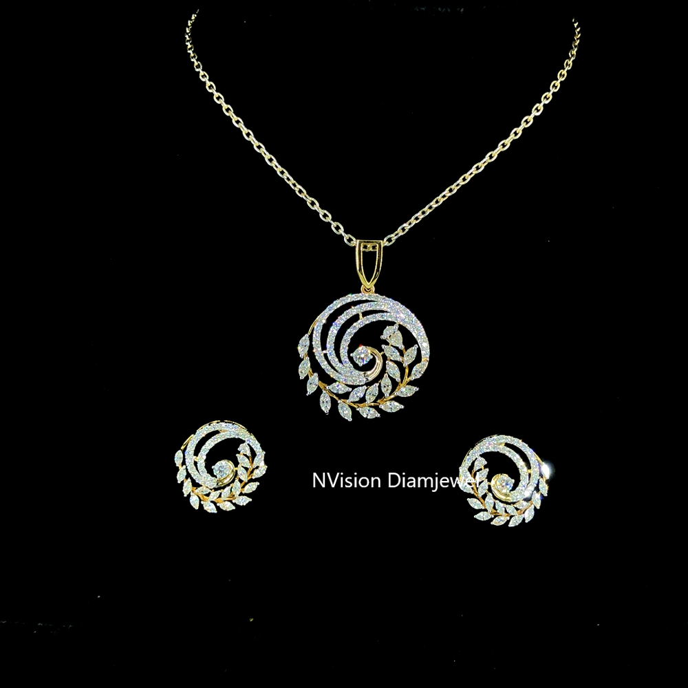 Eternal Sparkling Swirl Leaf  Natural Pear and Marquise Diamond Pendant Set