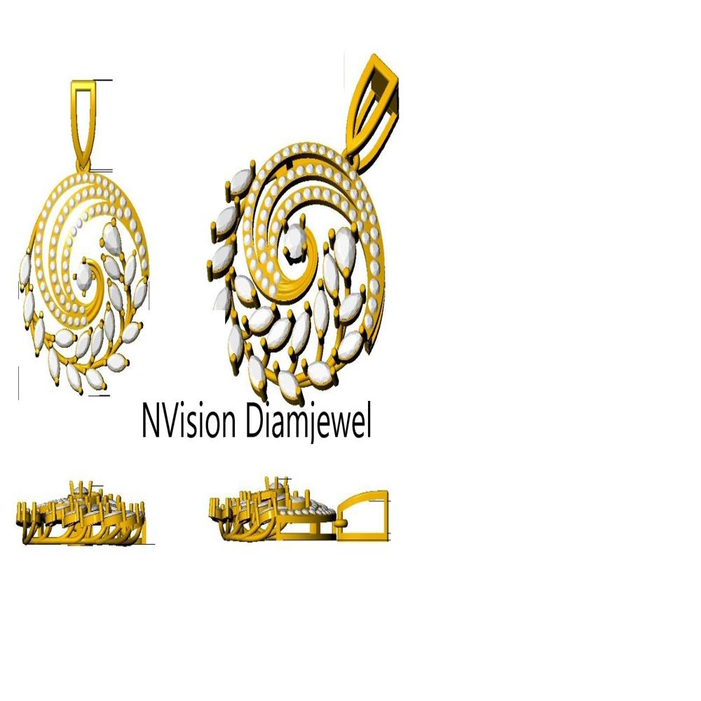 Eternal Sparkling Swirl Leaf  Natural Pear and Marquise Diamond Pendant Set