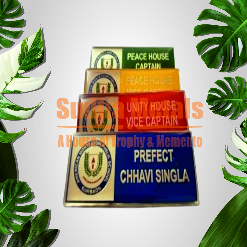 School Badge - Metal, Standard Size , Rectangular Shape, Various Colors, Smooth Finish, Customizable Logo Options