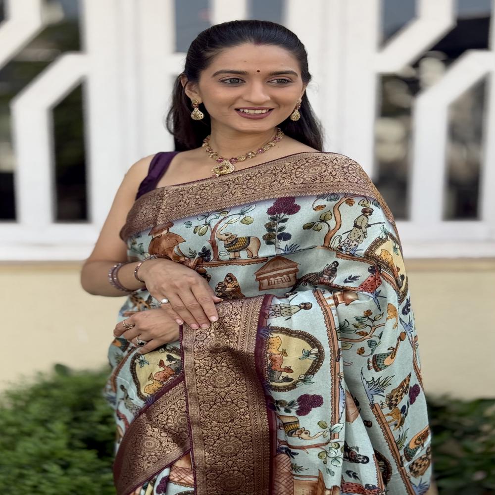  Digital Print Dola Silk Gala Saree