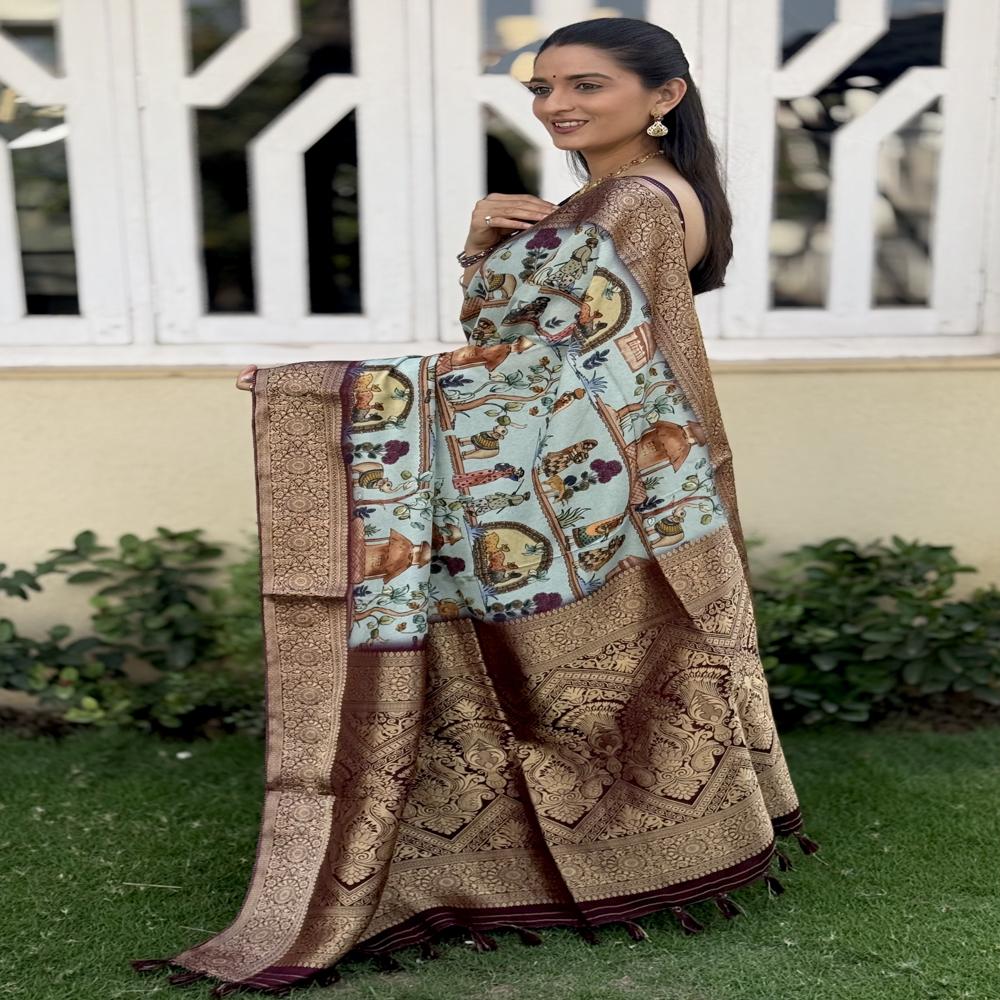  Digital Print Dola Silk Gala Saree