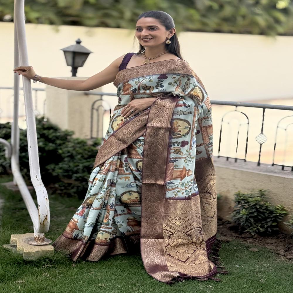  Digital Print Dola Silk Gala Saree