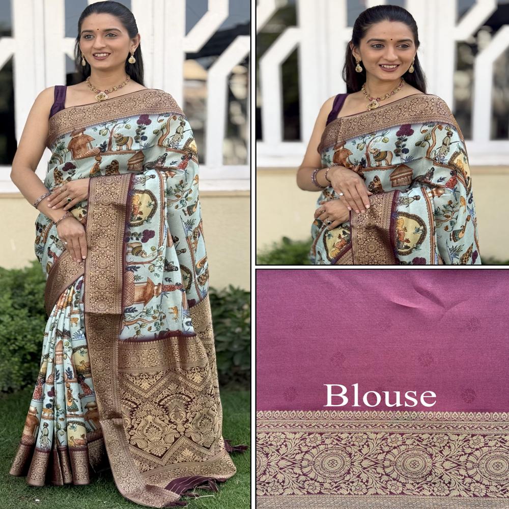  Digital Print Dola Silk Gala Saree