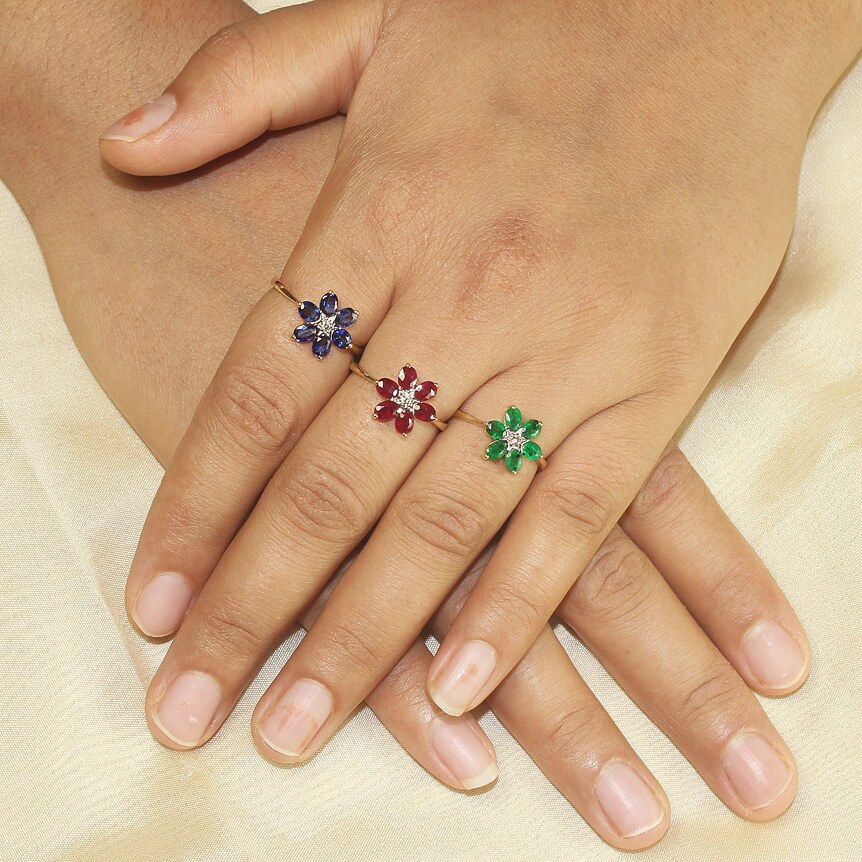 Natural Sapphire Cluster Ring for Woman