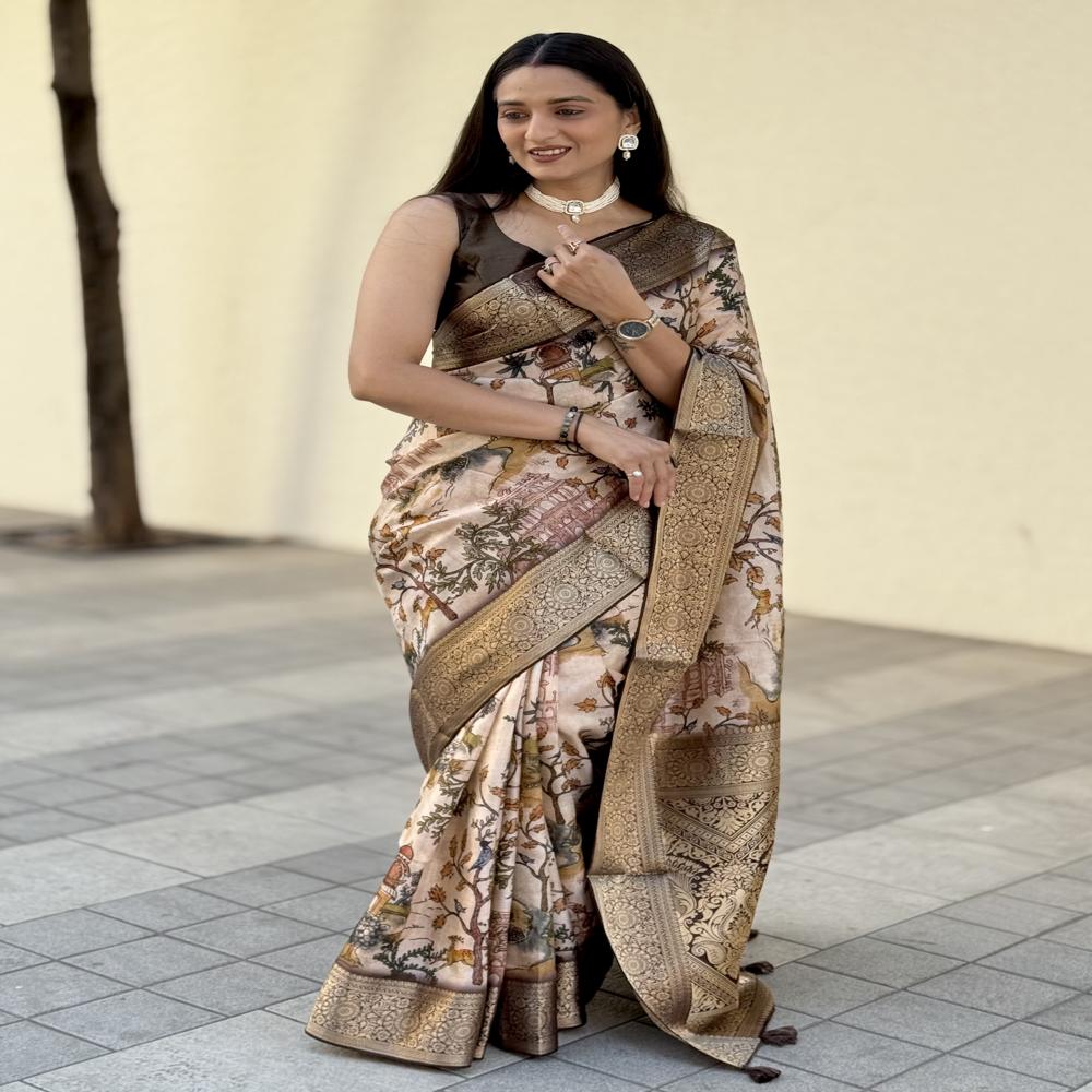  Digital Print Dola Silk Gala Saree
