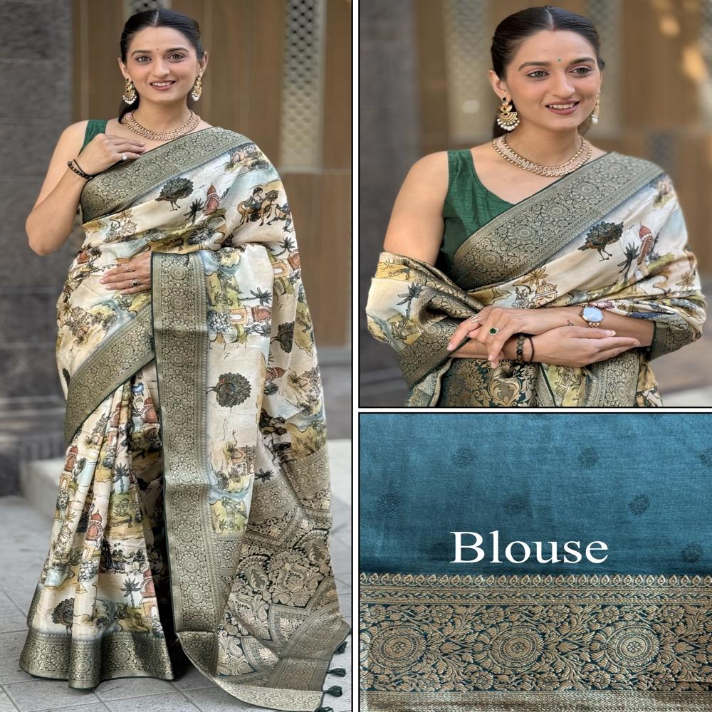  Digital Print Dola Silk Gala Saree