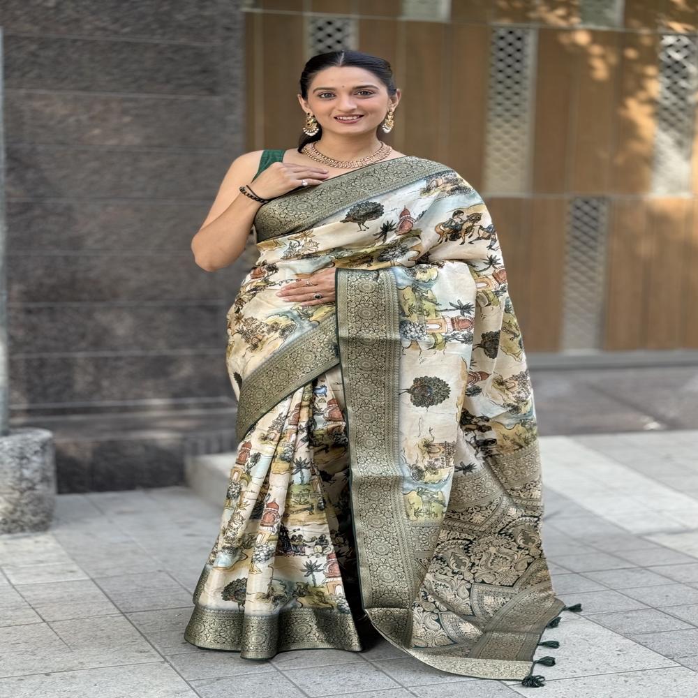  Digital Print Dola Silk Gala Saree