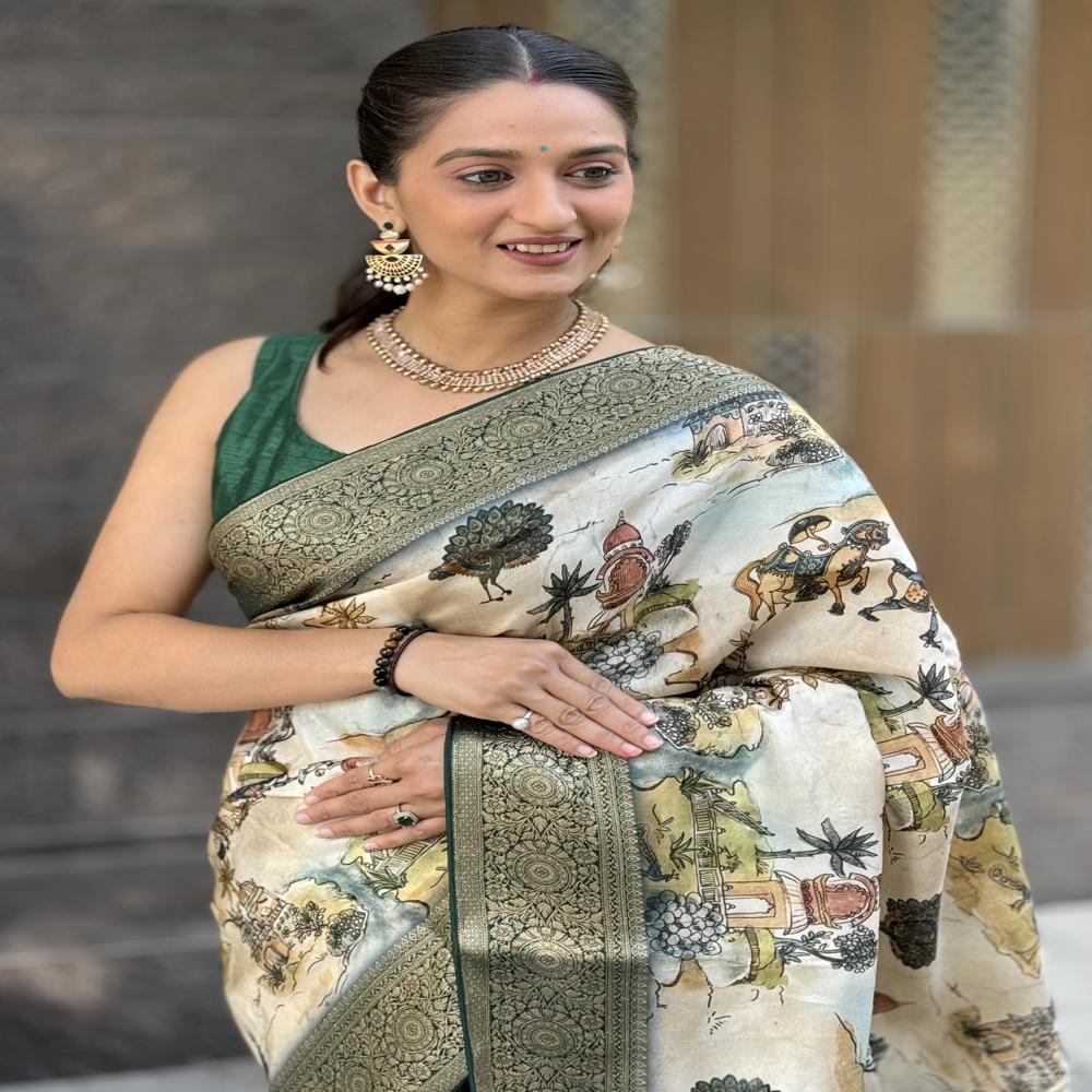  Digital Print Dola Silk Gala Saree