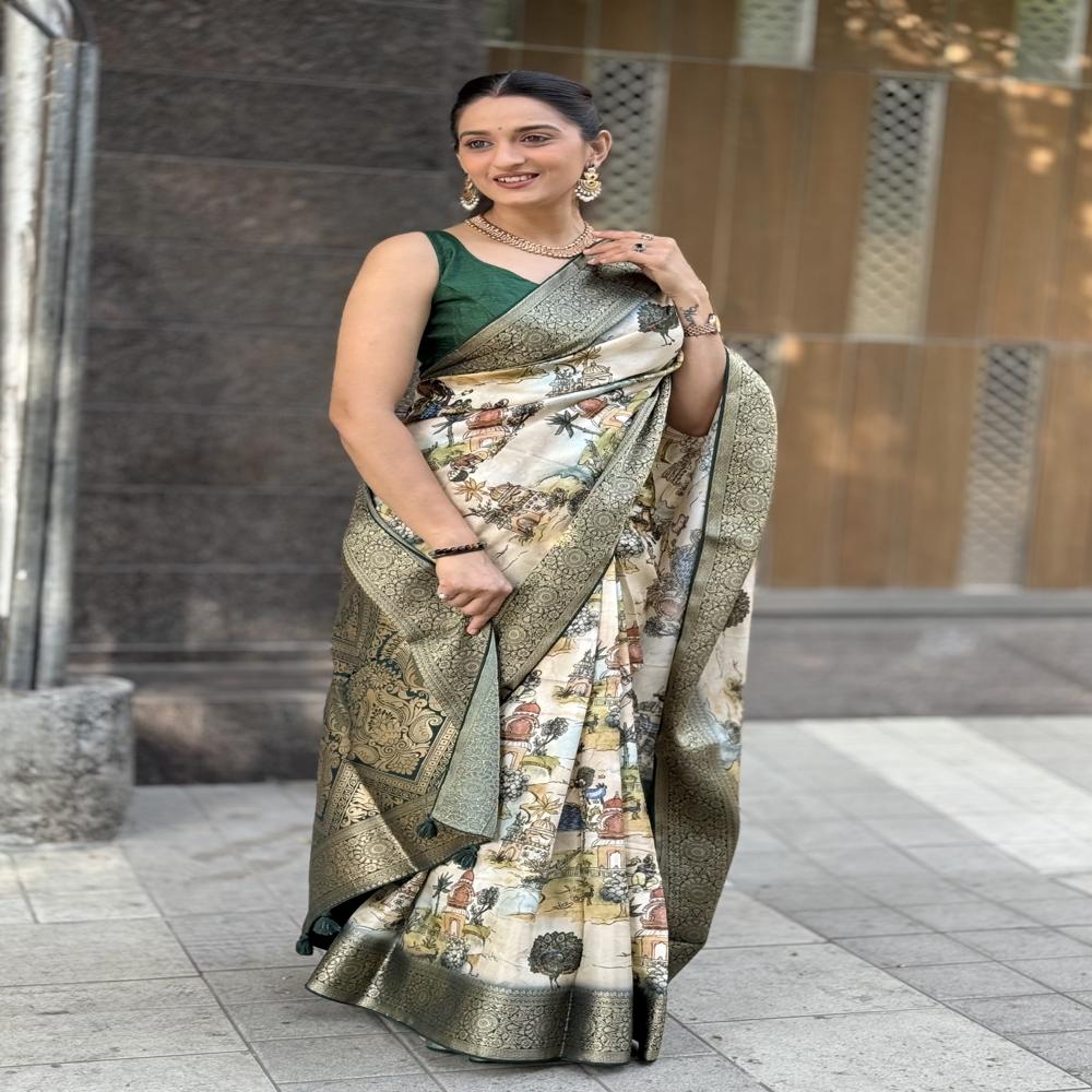  Digital Print Dola Silk Gala Saree