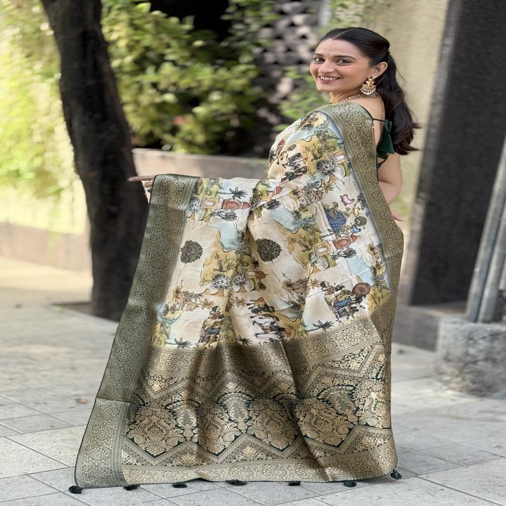  Digital Print Dola Silk Gala Saree