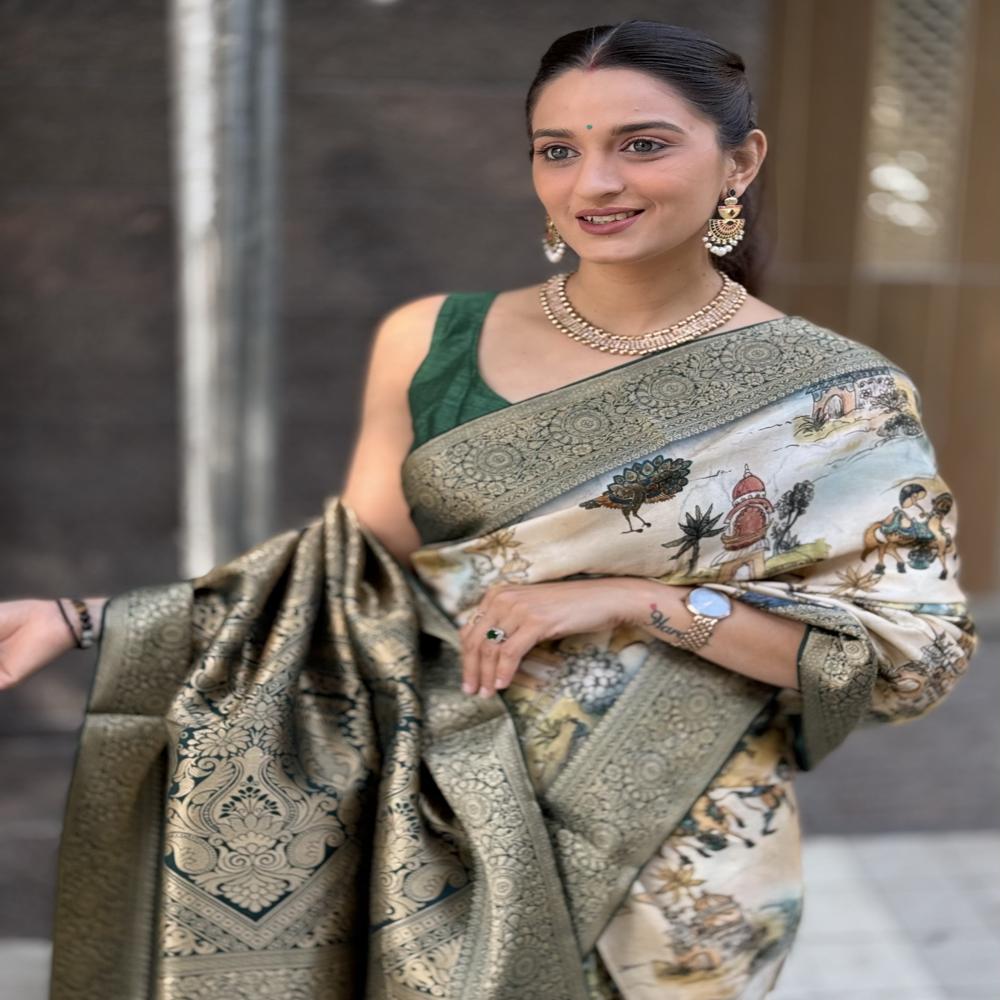  Digital Print Dola Silk Gala Saree