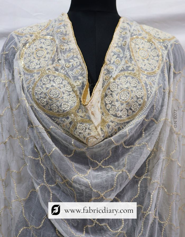 Dyeable Embroidered Chiffon Thread and Sequins Work Dupatta