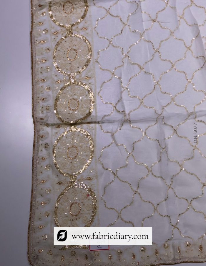 Dyeable Embroidered Chiffon Thread and Sequins Work Dupatta