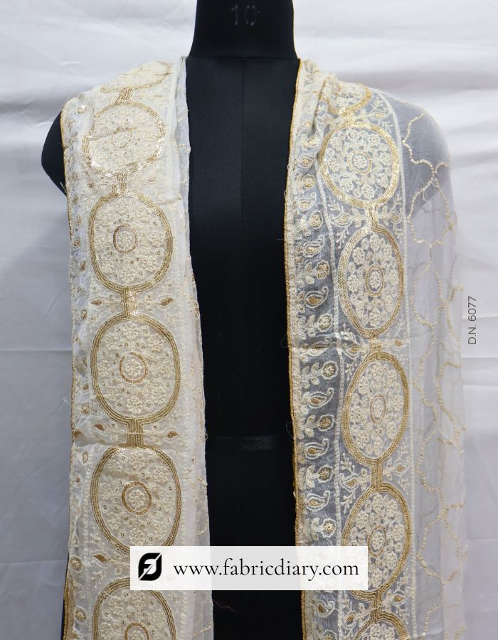 Dyeable Embroidered Chiffon Thread and Sequins Work Dupatta