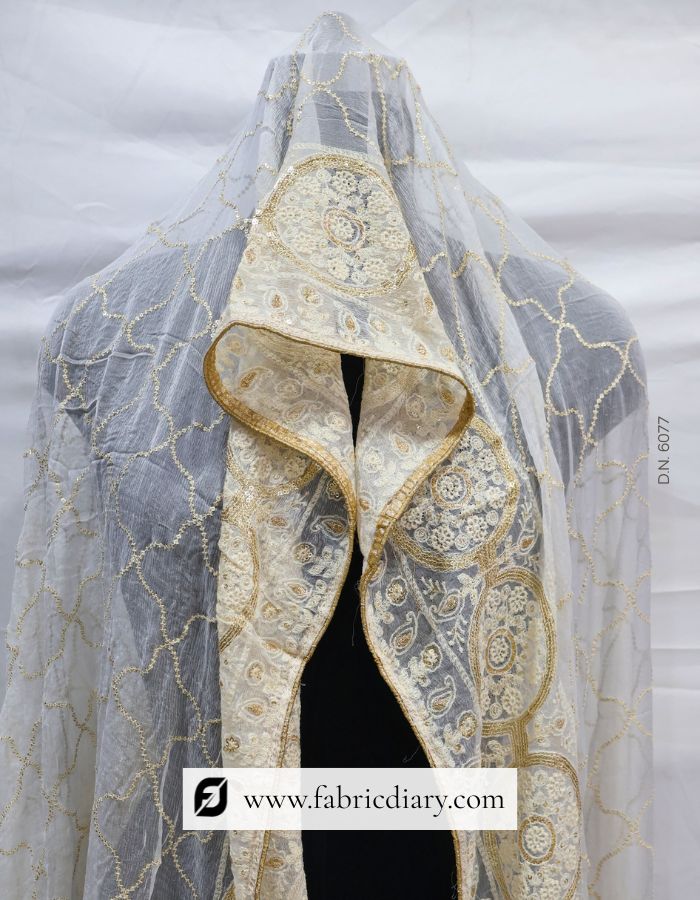 Dyeable Embroidered Chiffon Thread and Sequins Work Dupatta