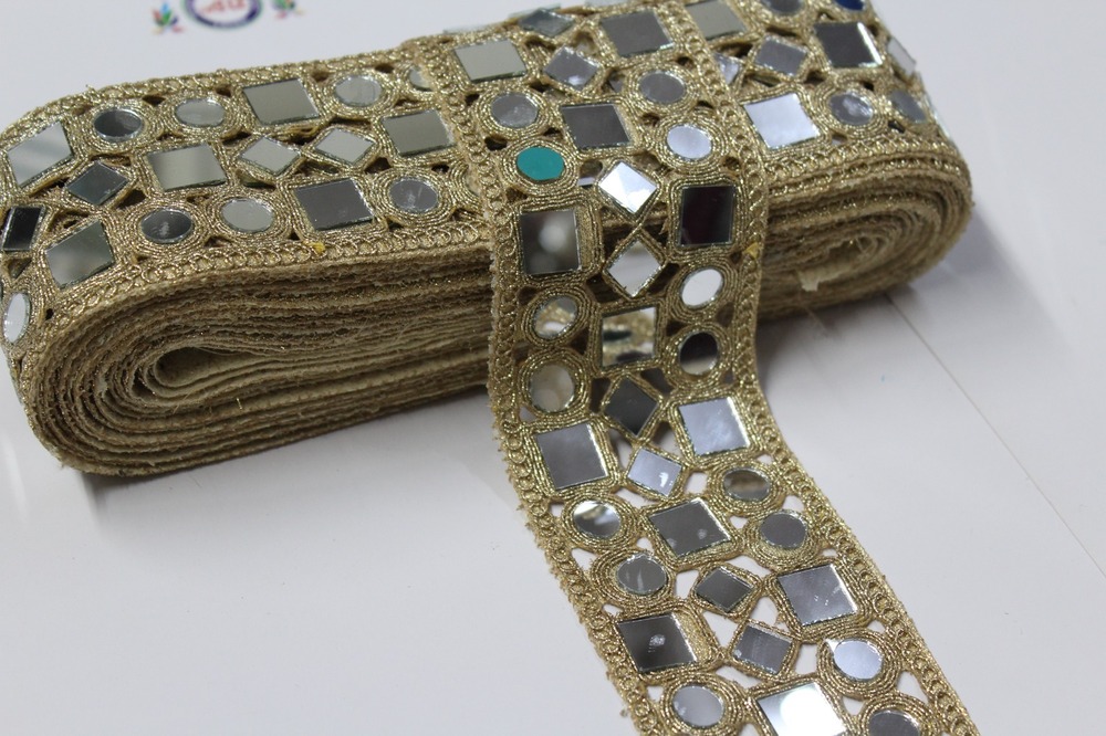 Designer Fancy Mirror Lace - Color: Golden