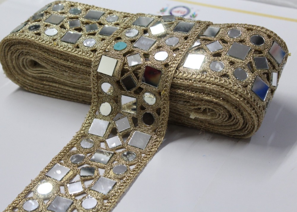 Designer Fancy Mirror Lace - Color: Golden