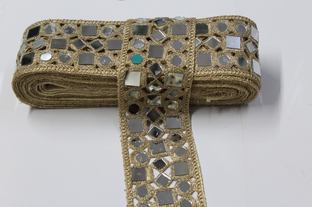 Designer Fancy Mirror Lace - Color: Golden