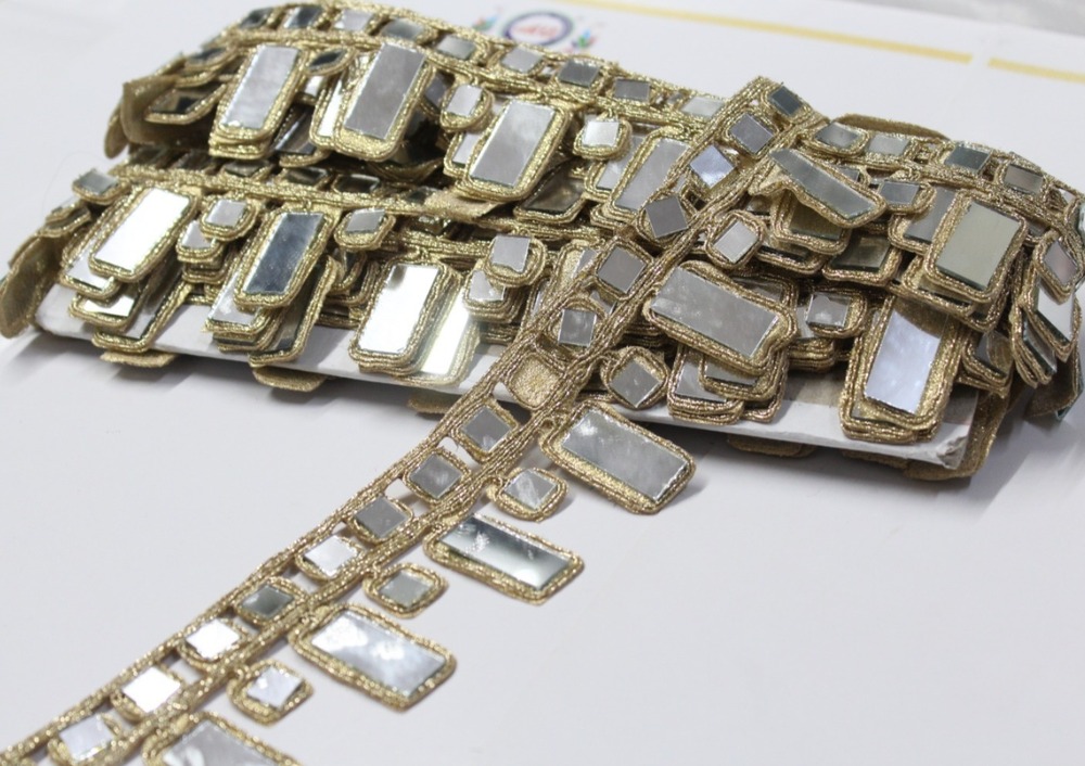 Mirror Work Saree Border Lace - Color: Golden