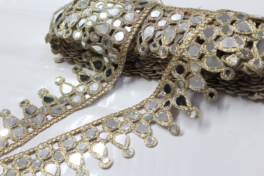 Mirror Work Lace Border - Color: Golden