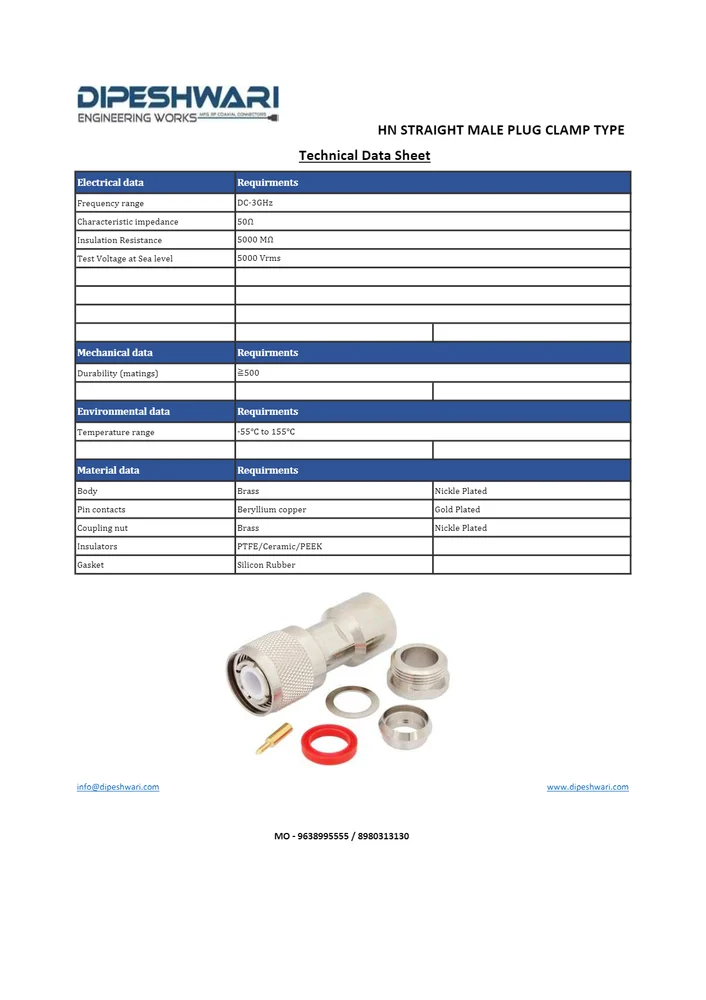 HN Male Connector Clamp for RG213, RG214, RG8, RG9, RG225, RG393