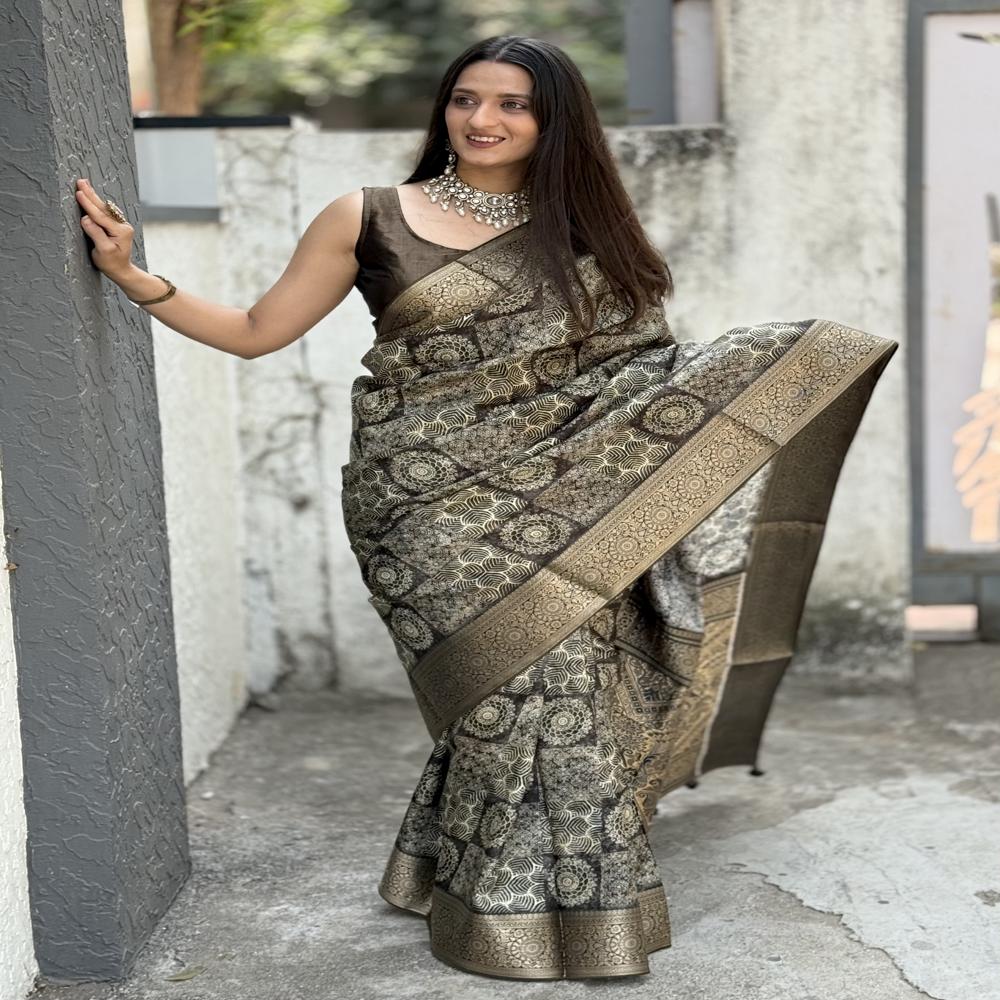 Digital Print Saree - Color: Gold
