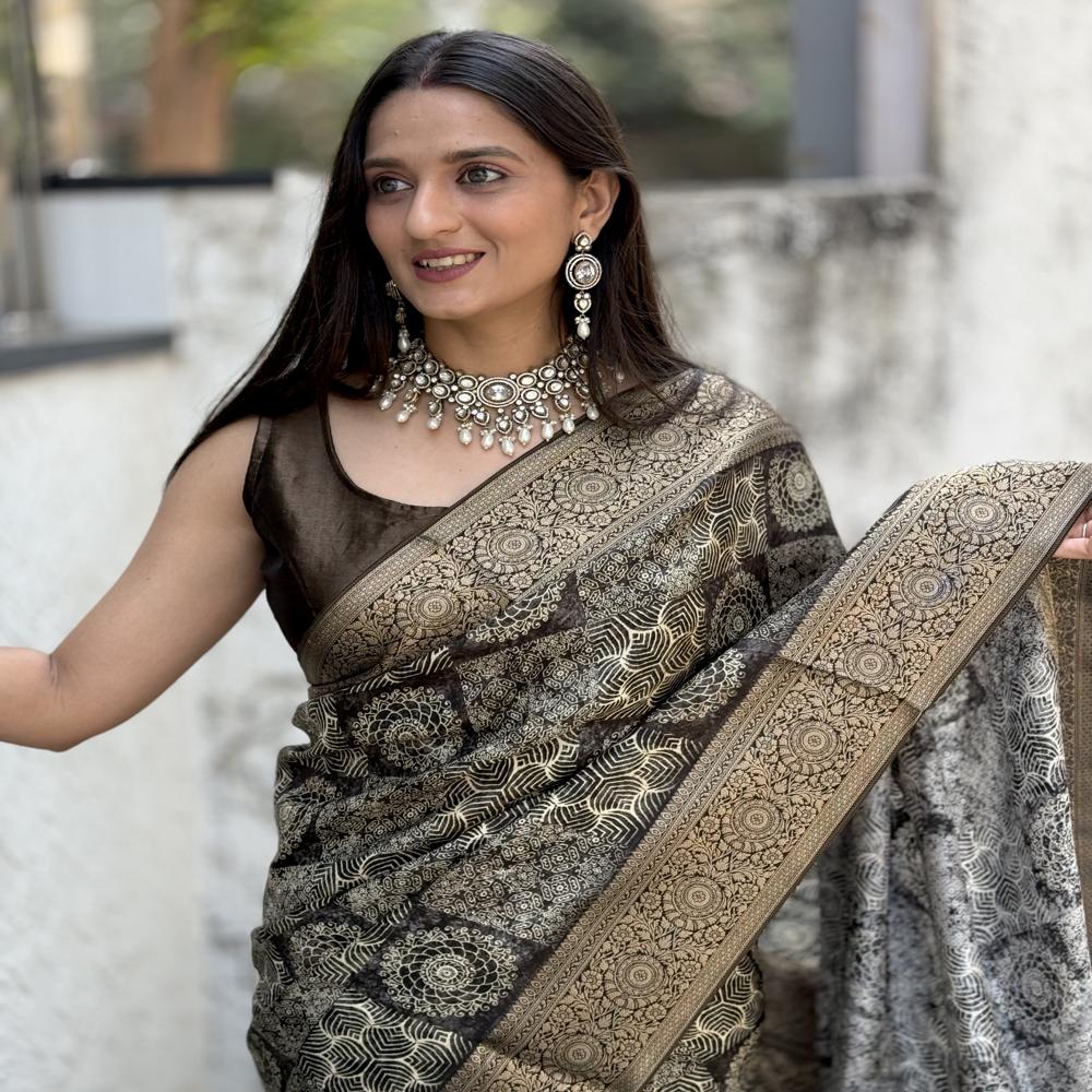 Digital Print Saree - Color: Gold