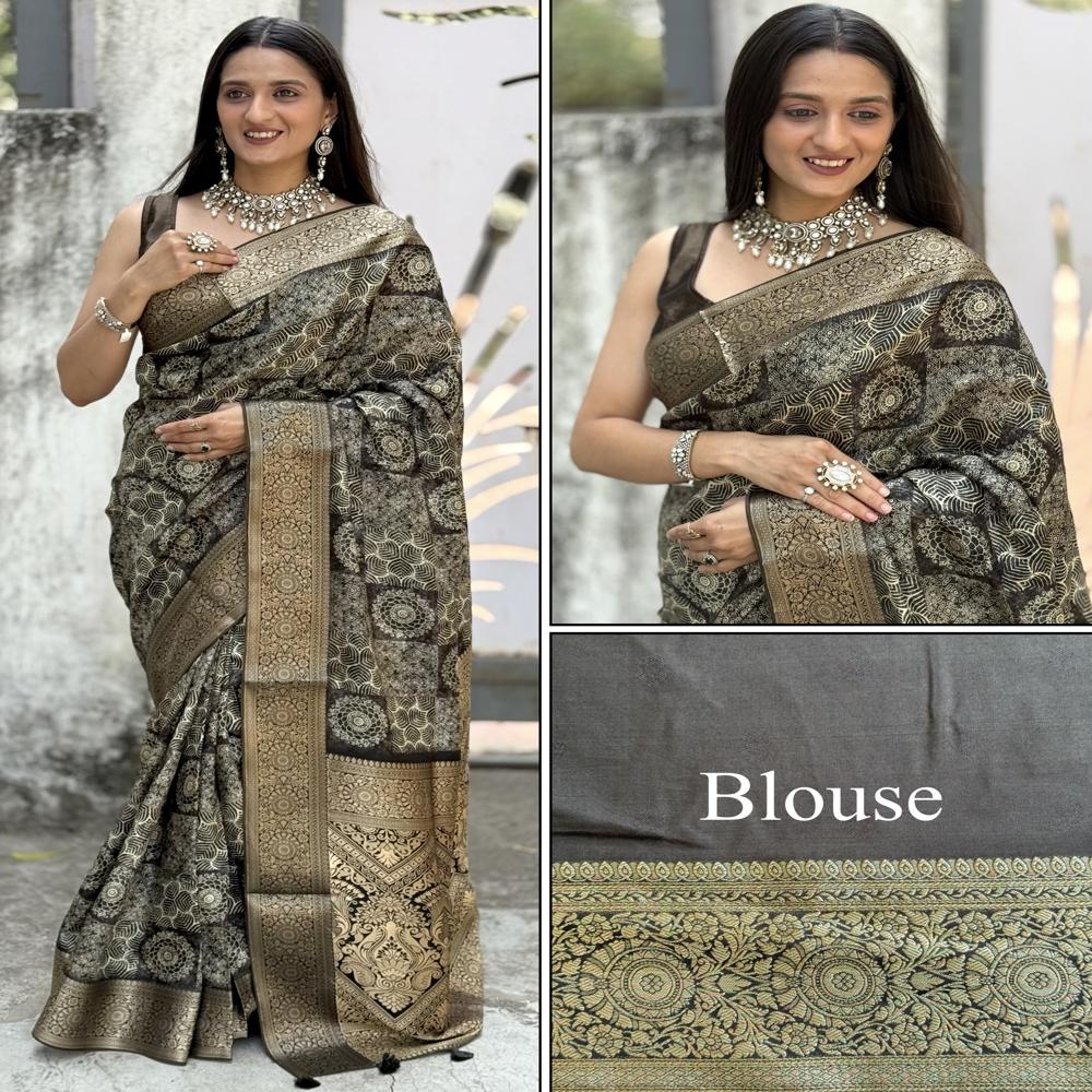 Digital Print Saree - Color: Gold