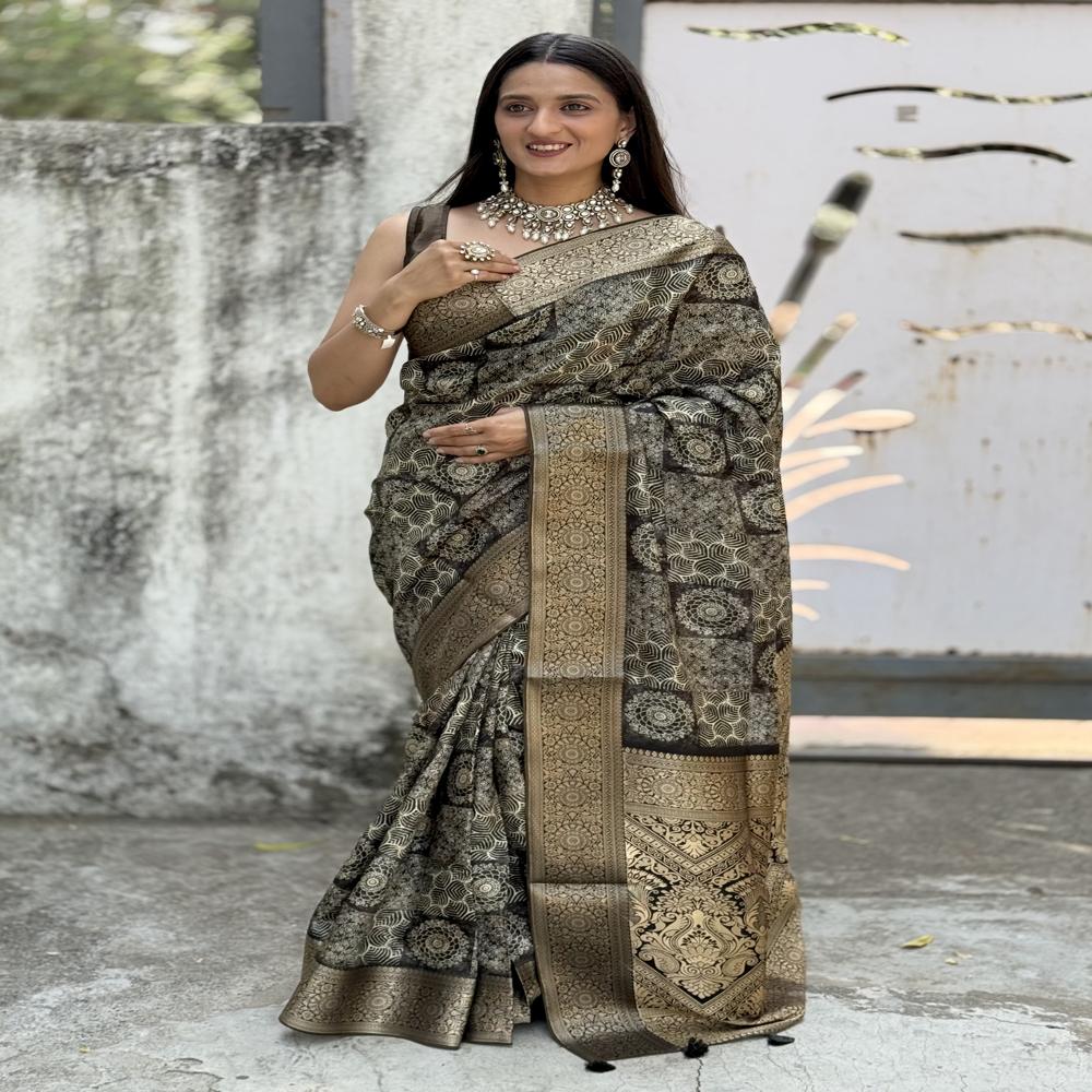 Digital Print Saree - Color: Gold