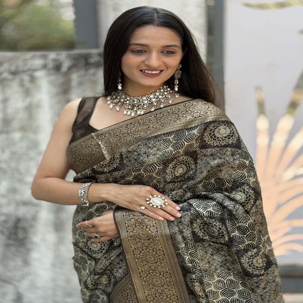 Digital Print Saree - Color: Gold