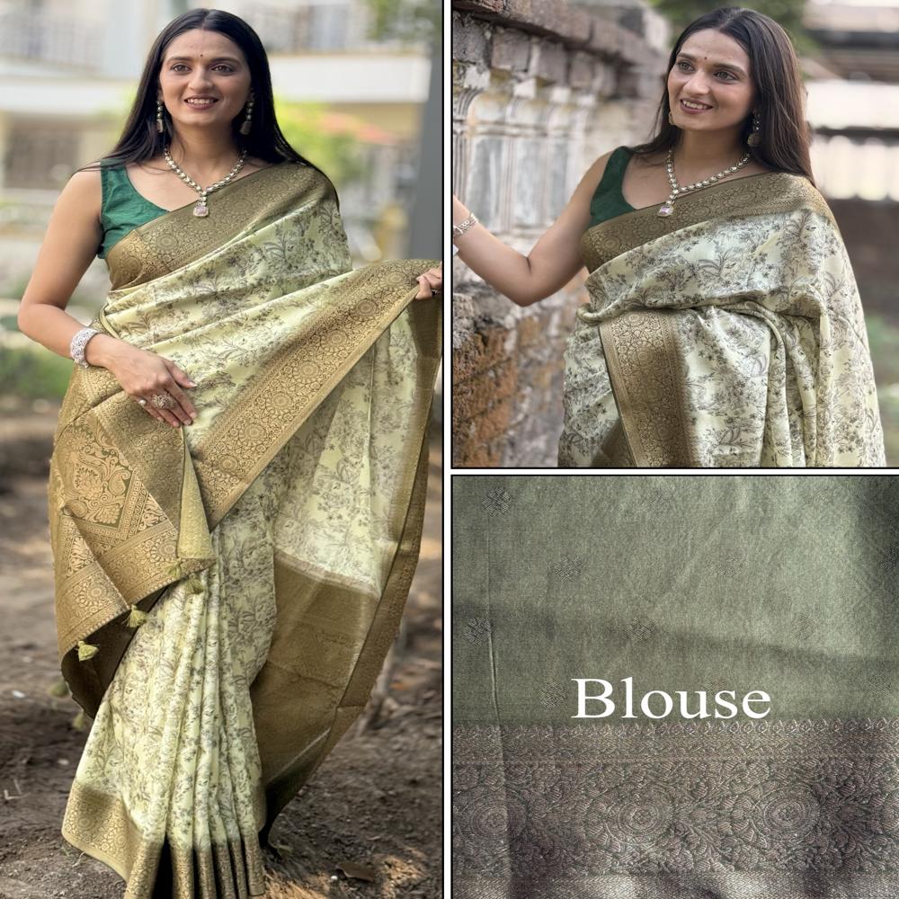 Ethnic Saree - Color: Olive Cream