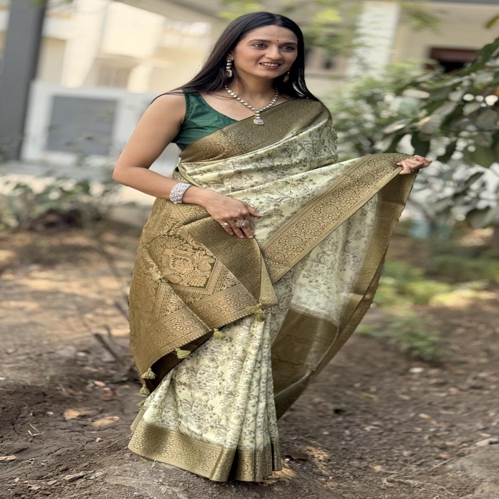 Ethnic Saree - Color: Olive Cream