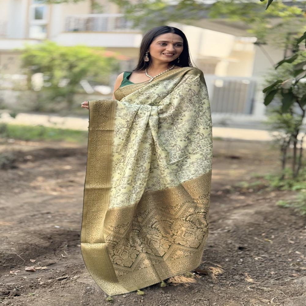 Ethnic Saree - Color: Olive Cream