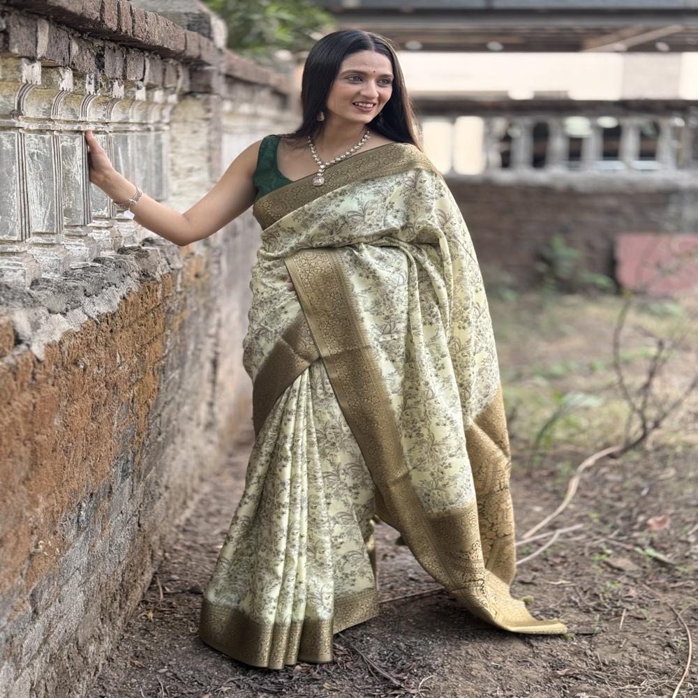 Ethnic Saree - Color: Olive Cream