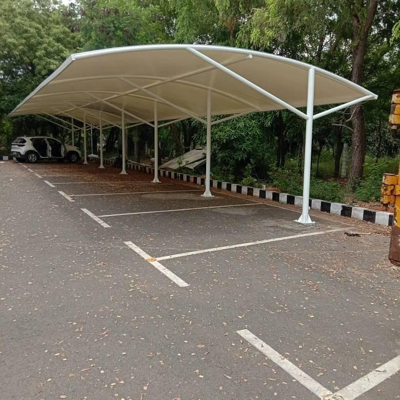 Paint Coated Car Parking Tensile Structure - Color: White