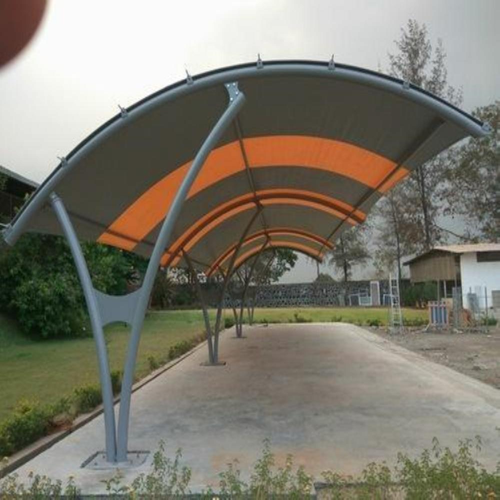 Paint Coated Car Parking Tensile Structure - Color: White