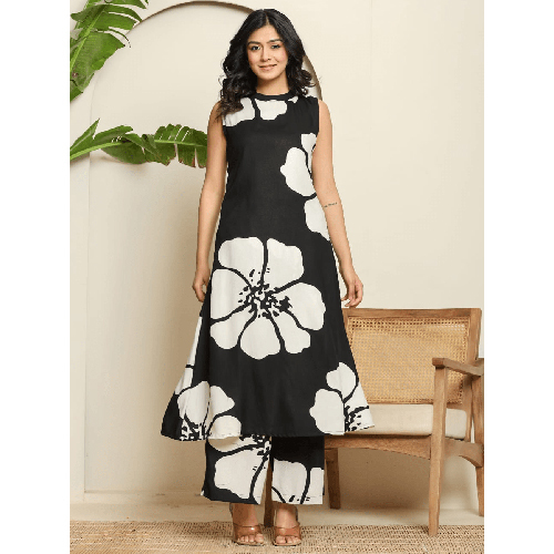 Black Printed Kurta Palazzo Set
