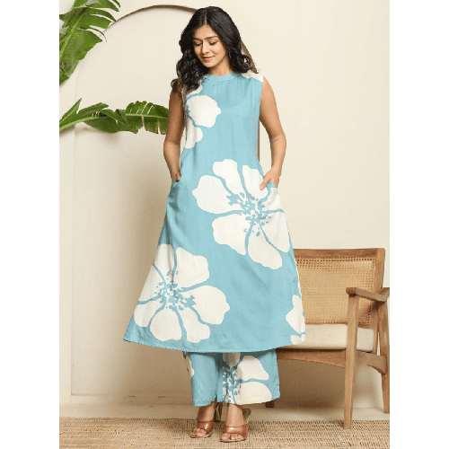 Sky Blue Kurta Palazzo Set - Color: Different Available