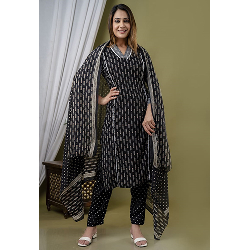 Black Printed Anarkali Kurta Set - Color: Different Available