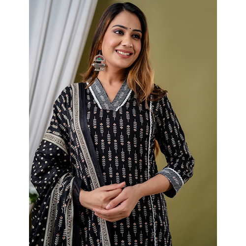 Black Printed Anarkali Kurta Set - Color: Different Available