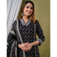 Black Printed Anarkali Kurta Set