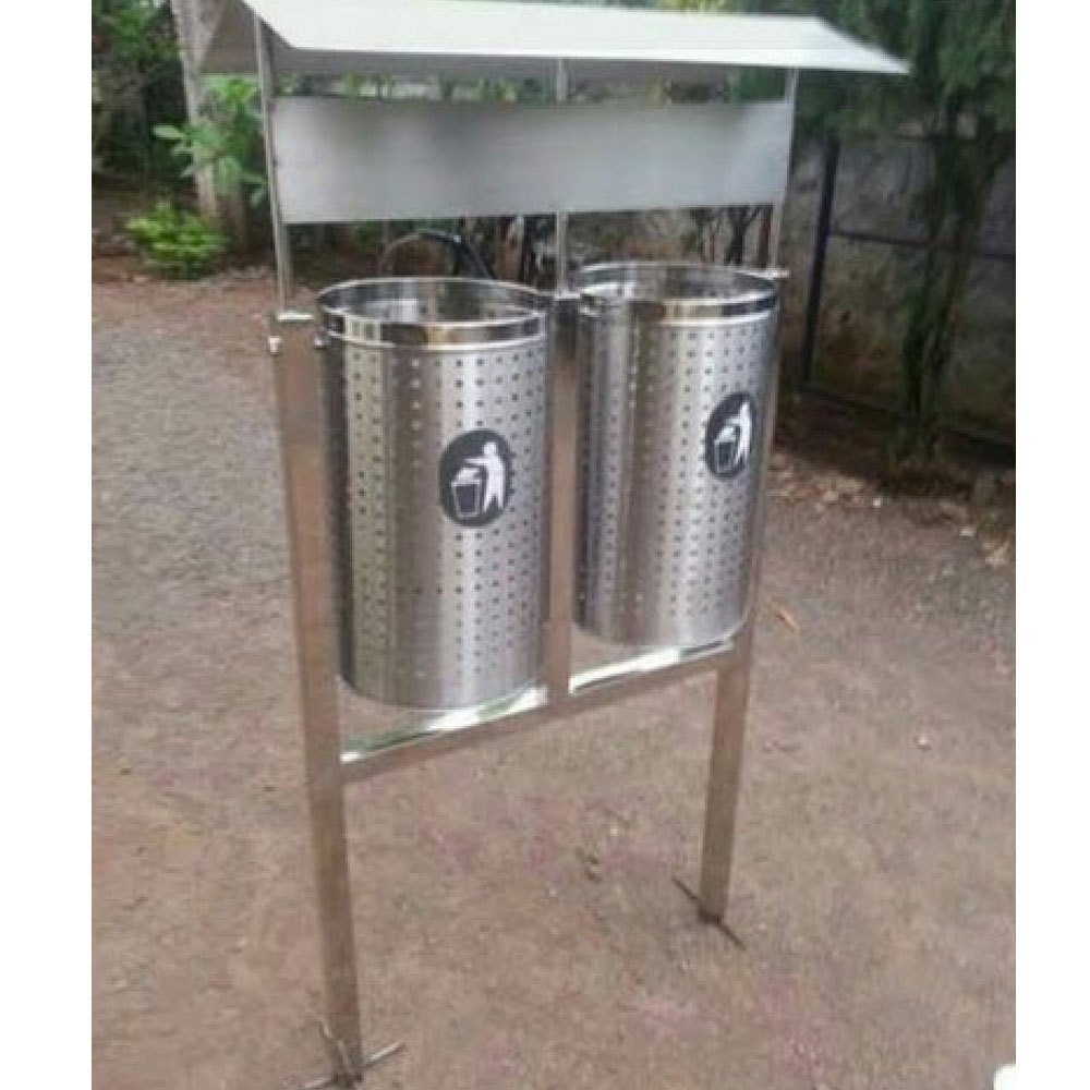 Pole Mounted Stainless Steel Twin Dustbin